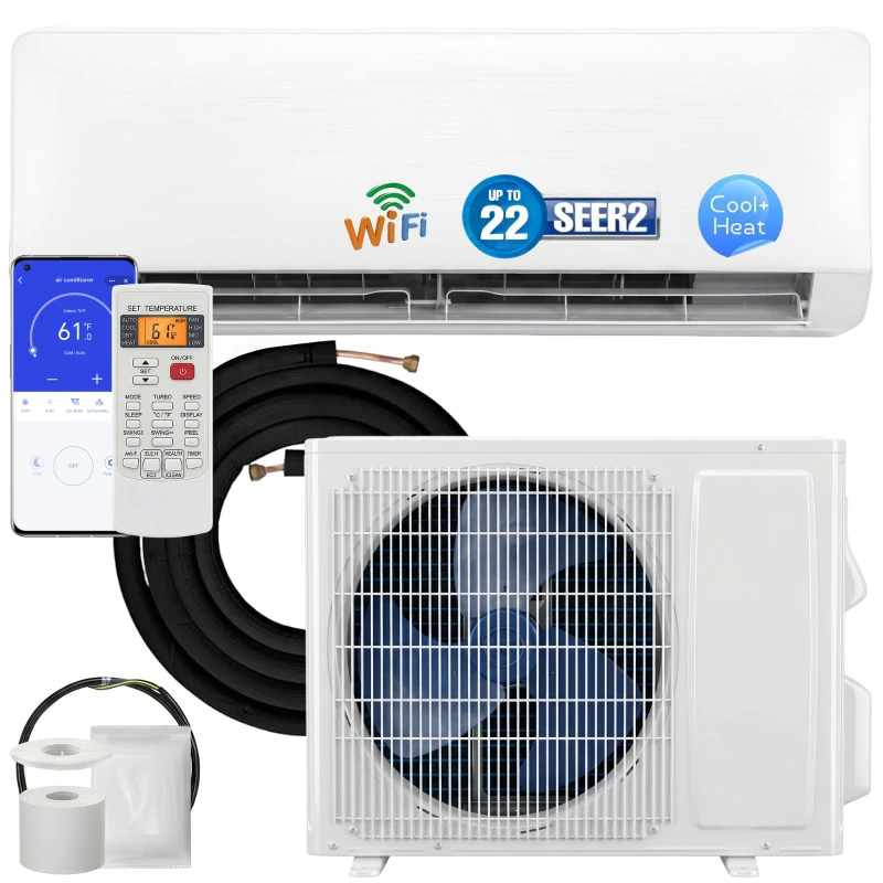 HOMCOM 12000 BTU Mini Split Air Conditioner, 22 SEER2 115V WIFI Enabled Inverter AC Unit Cools up to 750 Sq.Ft