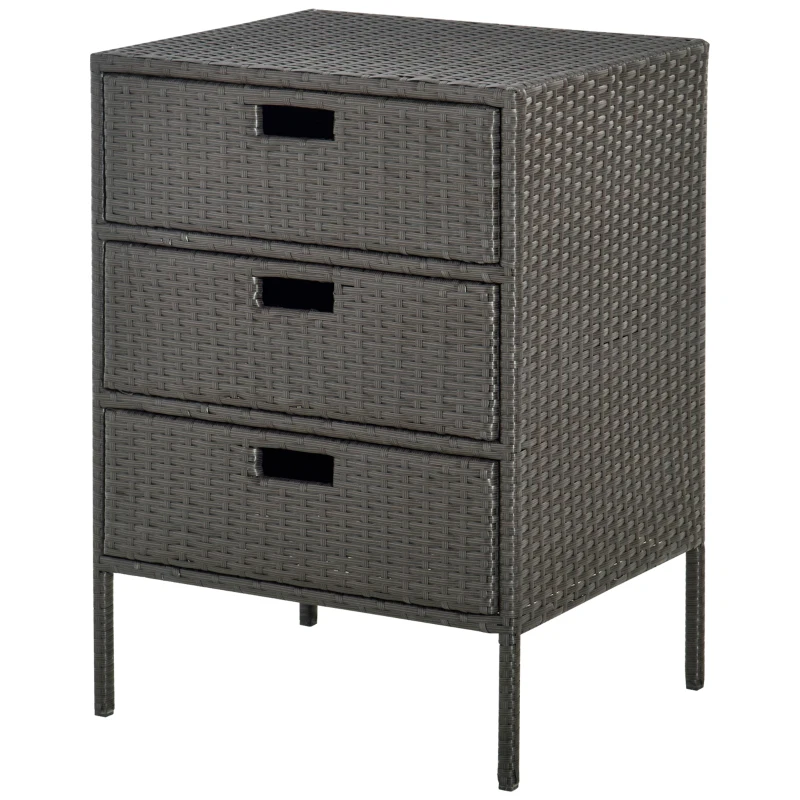 Outsunny 32" Poolside Rattan Wicker Patio Organizer Storage Cabinet Bathroom Storage w/ 3 Large Drawers Garden Outdoor
