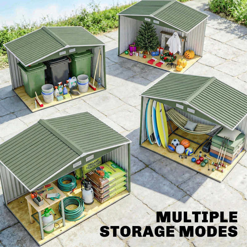 Outsunny 9' x 6' Outdoor Storage Shed, Garden Tool Metal Shed with Foundation Kit, Double Lockable Door, Air Vents and Sloping Roof, for Backyard, Patio, Lawn, Green