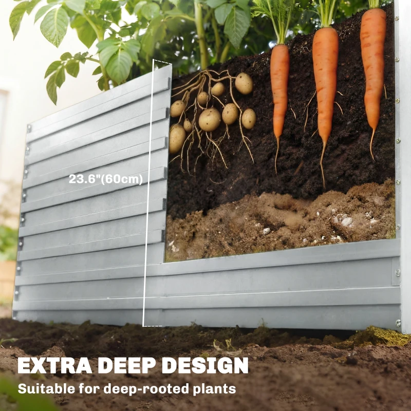 Outsunny Galvanized Raised Garden Bed, Outdoor Planter Box for Vegetables, Flowers, Herbs, 5' x 3' x 2', Silver