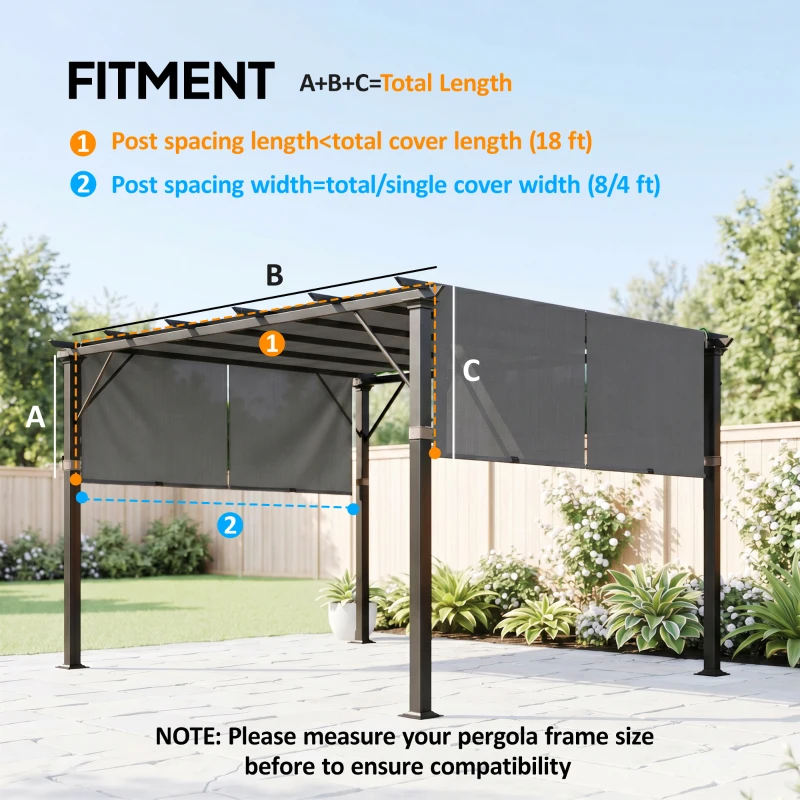 Outsunny 2 Pcs Pergola Replacement Canopy, UV Protection Pergola Shade Cover, Easy to Install, for 10 x 10ft Pergola, Dark Gray