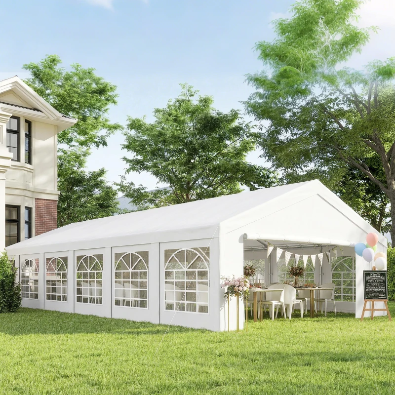 Outsunny 23' x 39' Large Outdoor Carport Canopy Party Tent with Removable Protective Sidewalls & Windows, White