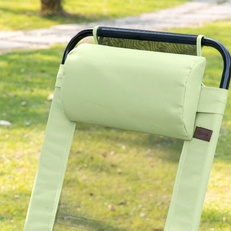 Outsunny Set of 4 Folding Patio Chairs, Camping Chairs with Adjustable Sling Back, Removable Headrest, Armrest for Garden, Backyard, Lawn, Light Green
