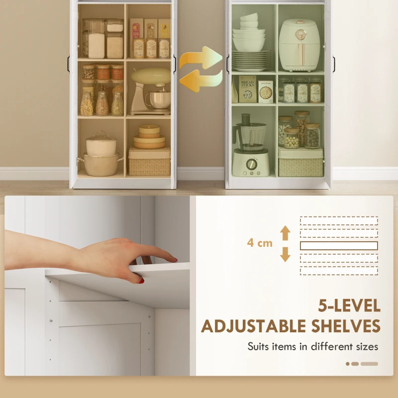 HOMCOM Farmhouse Pantry Cabinet, 71" Tall Kitchen Pantry Storage Cabinet with Soft-Close Hinges, Adjustable Shelves, White