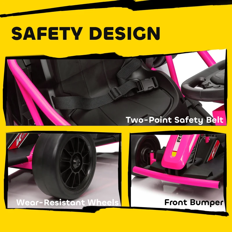 Qaba 24V 7AH Kids Electric Go Kart, 8.1 MPH Battery Powered Drift Kart with Dual Motors, Soft Start for 8-12 Years, Pink