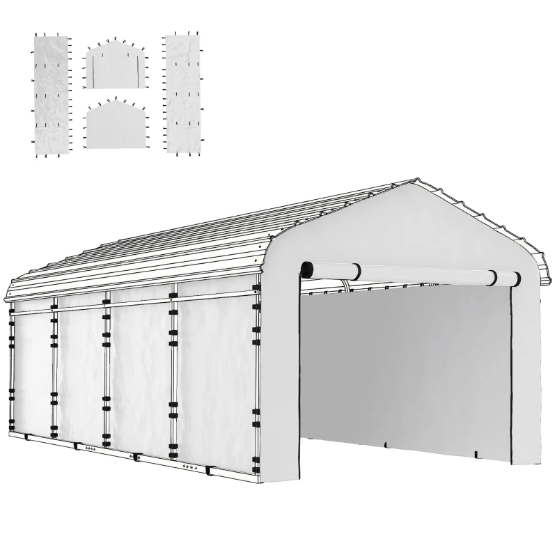 Outsunny Carport Replacement Sidewall Panel for 10' x 15' Carports, UPF50+ Waterproof Replacement Side Wall Cover, White