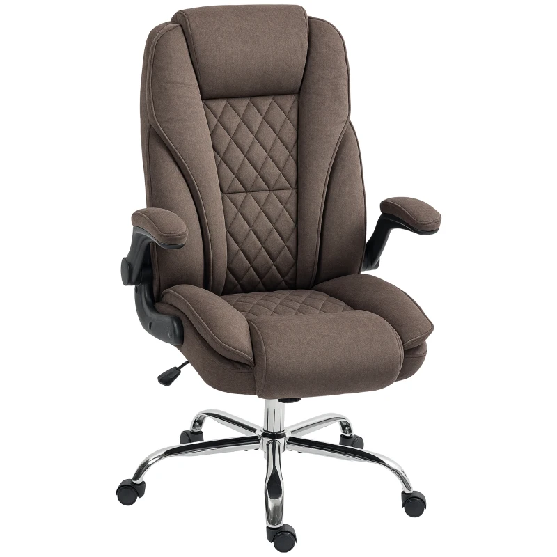 HOMCOM Executive Office Chair, Desk Chair with Flip-up Armrest, Diamond Fabric Computer Chair for Home Office, Dark Brown