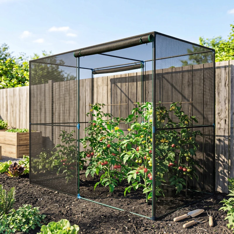 Outsunny 8' x 4' x 6' Crop Cage, Plant Protection Tent with Zippered Doors for Vegetable Garden, Backyard, Black