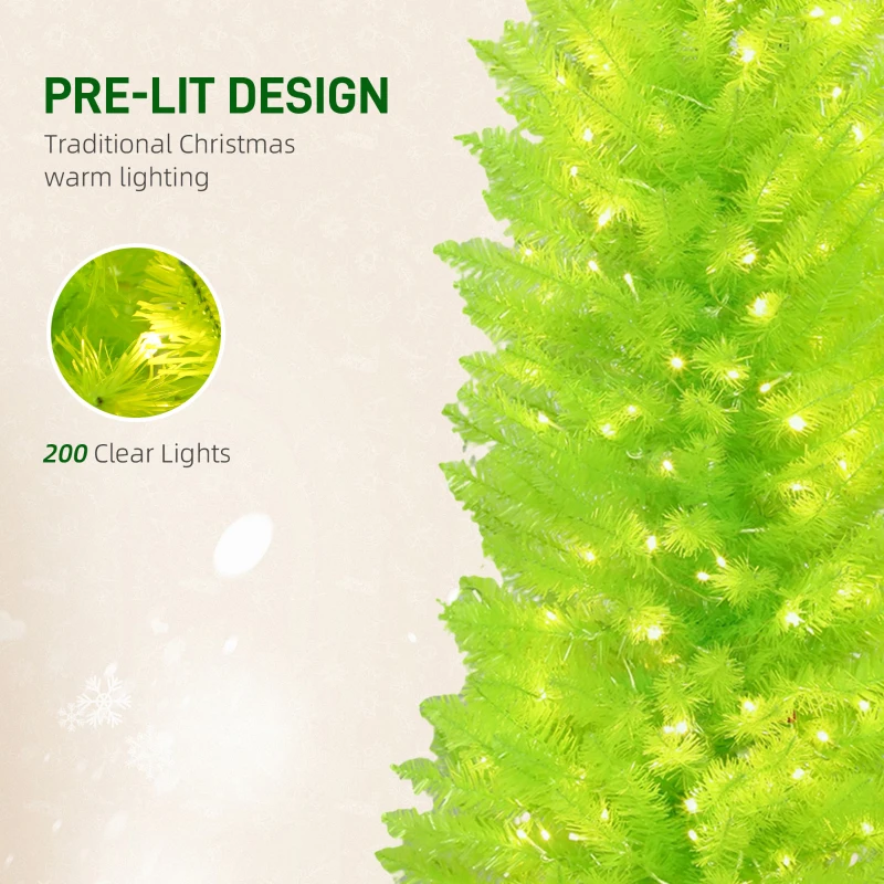 HOMCOM 5 ft Whimsical Christmas Tree, Pencil Xmas Tree with Red Ball, Metal Base, Prelit with 200 LED Lights
