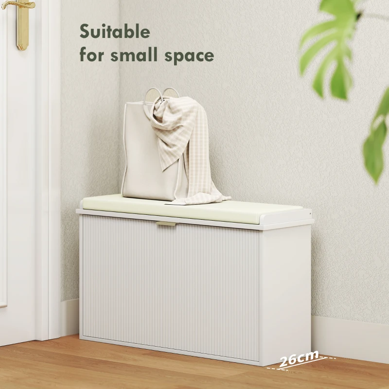 HOMCOM Shoe Storage Bench with Padded Seat Cushion and Flip-Drawer, Entryway Bench, Shoe Cabinet, 31.5x10.2x18.7 Inches, White