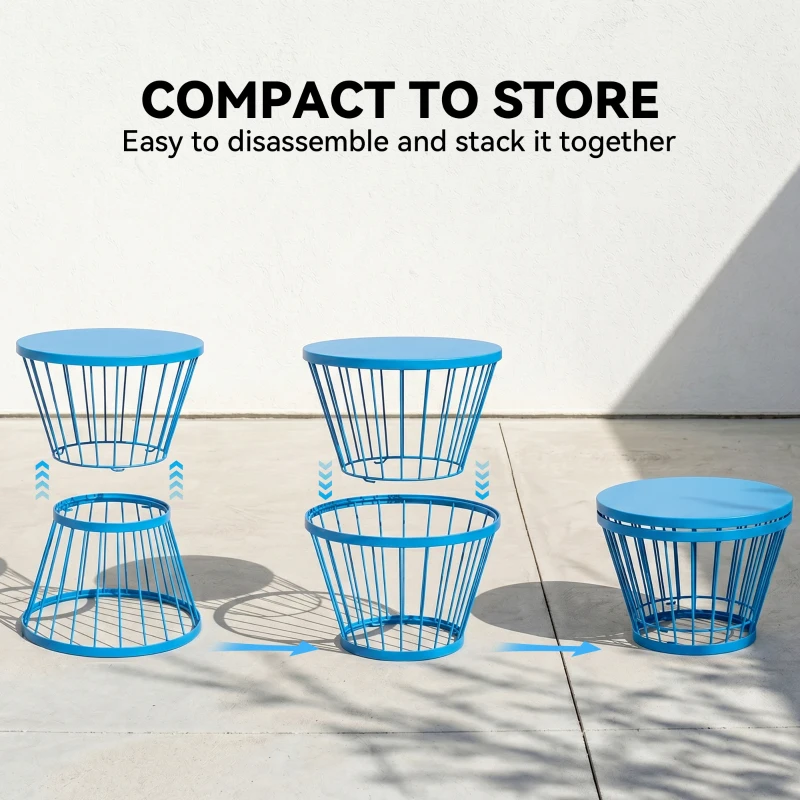 Outsunny 16" Patio Side Table, Garden End Table with Hourglass Design, Steel Accent Table for Outdoor and Indoor Use, Blue