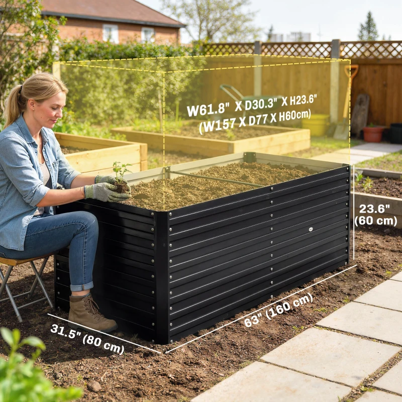 Outsunny Galvanized Raised Garden Bed, Outdoor Planter Box for Vegetables, Flowers, Herbs, 5' x 3' x 2', Black