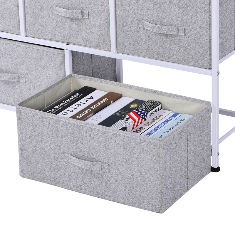 HOMCOM 40" L 5 Drawer Horizontal Storage Cube Dresser Unit Bedroom Organizer Living Room Shelf Tower with Fabric Bins, Light Gray