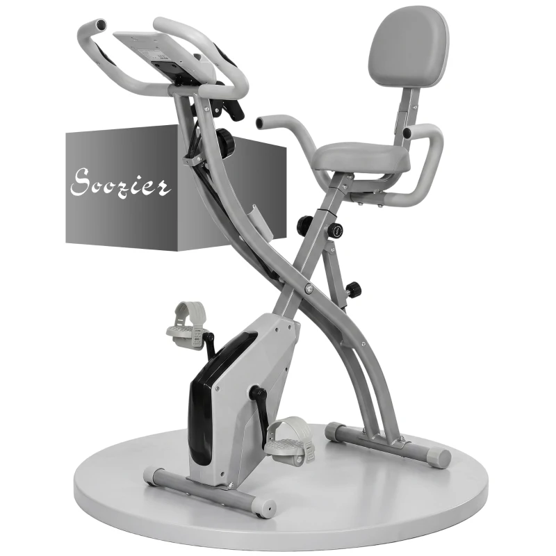 Soozier 3 in 1 Folding Exercise Bike, Foldable Stationary Bike with 8-Level Magnetic Resistance, Adjustable Seat, Grey