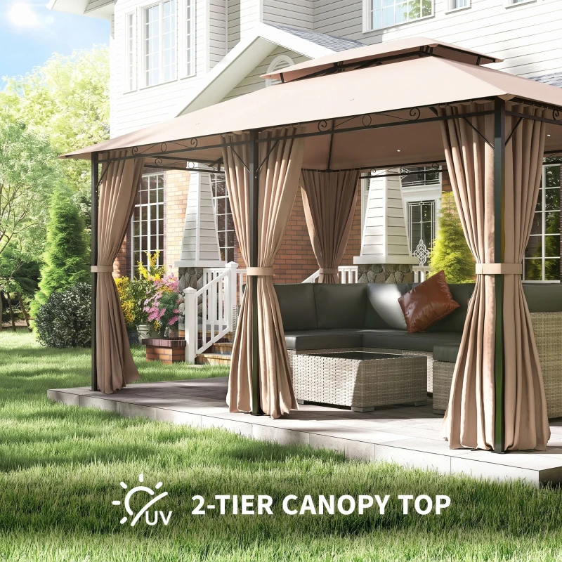 Outsunny 10' x 13' Patio Gazebo, Outdoor Gazebo Canopy Shelter with Curtains, Vented Roof, Steel Frame for Garden, Lawn, Backyard and Deck, Khaki(m-4)