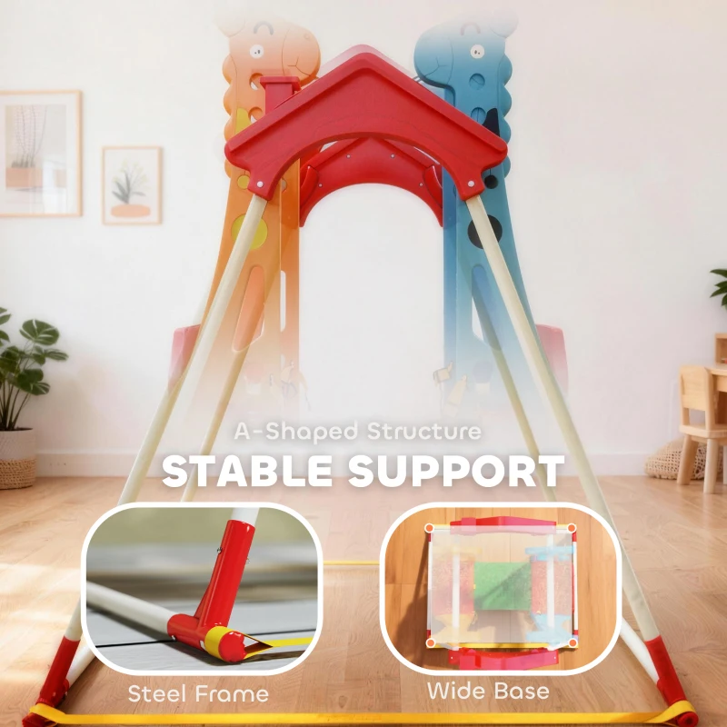 Qaba Kids Indoor Swing with Double Seats, Toddler Swing Set with Safety Belts for Aged 3-5, Play Room, Living Room
