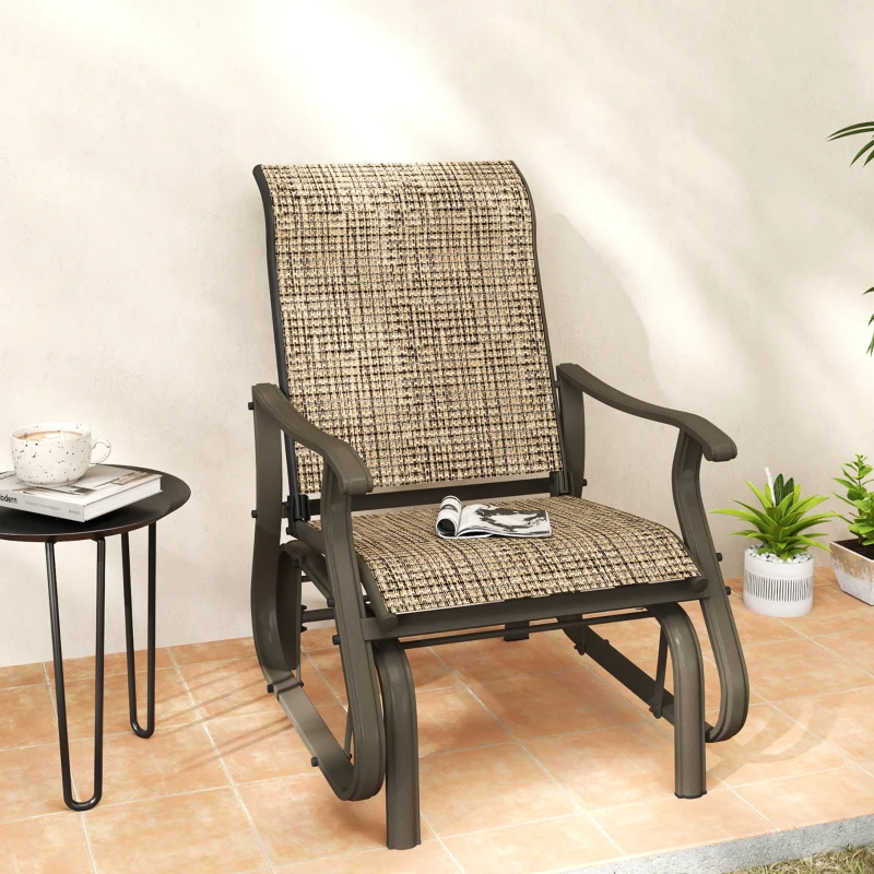 Outsunny Outdoor Glider Chair Patio Glider Swing Chair with Mesh Seat, Steel Frame for Backyard, Garden, Porch, Light Mixed Brown