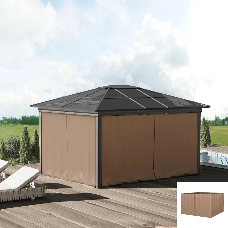 Outsunny 9.84' x 9.84' Gazebo Sidewall Set with Hooks/C-Rings, Brown