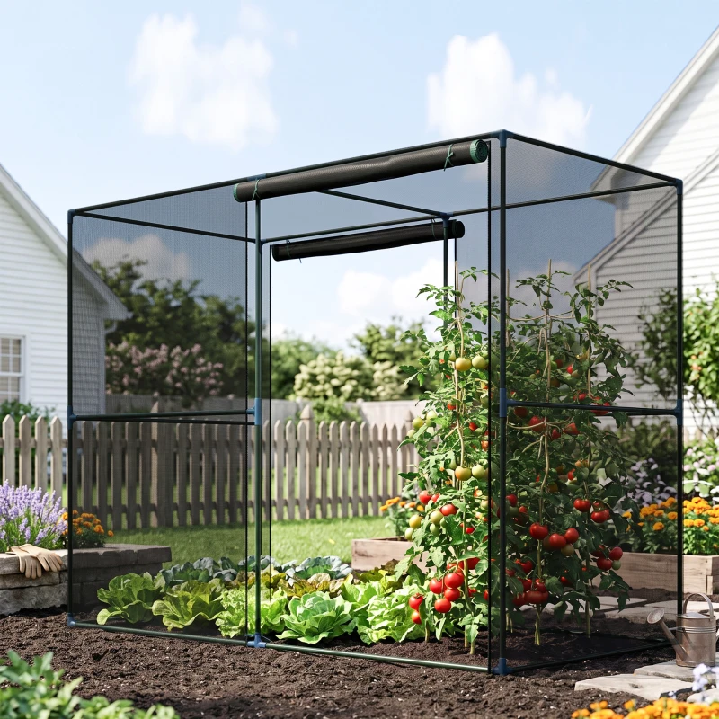 Outsunny 8' x 4' x 6' Crop Cage, Plant Protection Tent with Zippered Doors for Vegetable Garden, Backyard, Black
