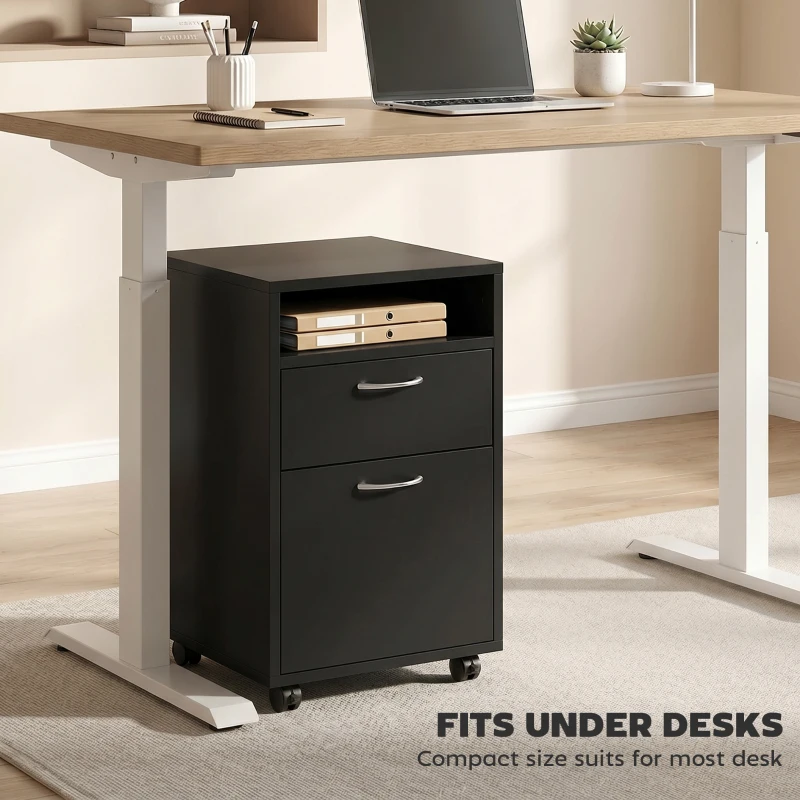 HOMCOM Mobile Storage Cabinet Organizer with Drawer and Cabinet, Printer Stand with Castors, Black