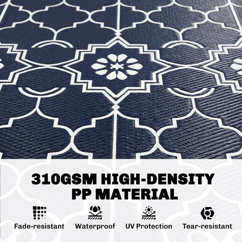 Outsunny Reversible Outdoor Rug Carpet with LED Lights, 12' x 9' PP Straw Rug with Carry Bag and Ground Stakes