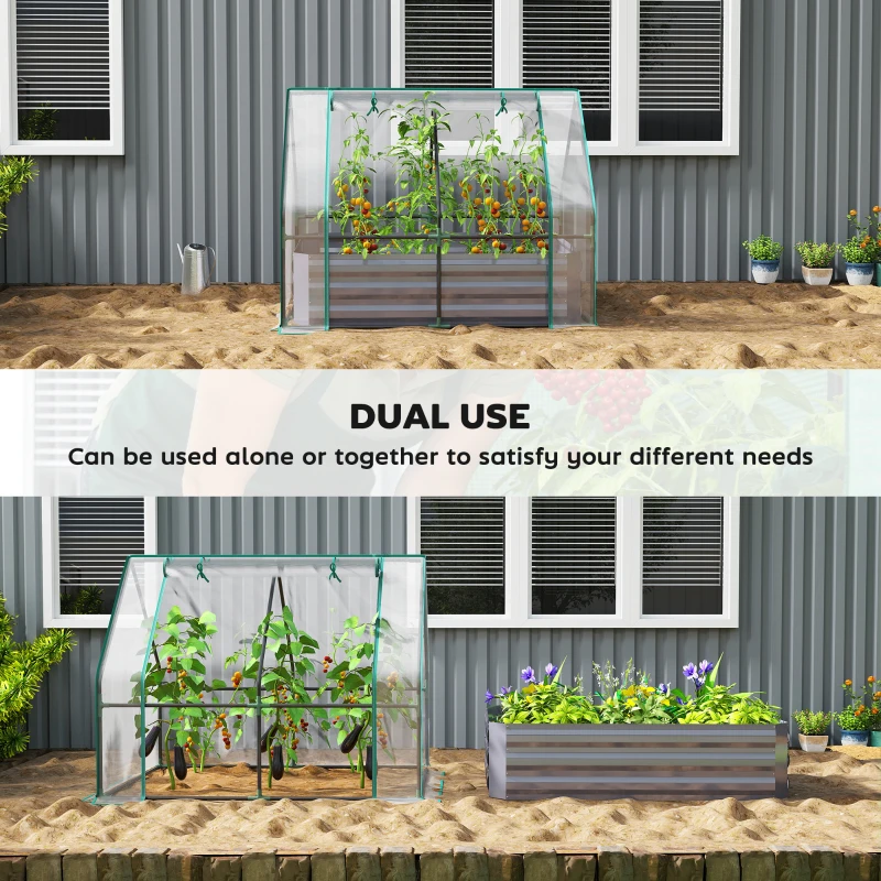 Outsunny 4 x 3ft Raised Garden Bed with Mini Greenhouse, Galvanized Raised Garden Bed with Cover, Clear and Dark Gray