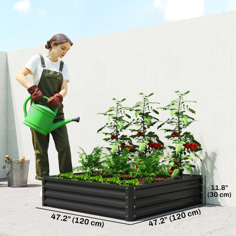Outsunny Galvanized Raised Garden Bed, Outdoor Planter Box for Vegetables, Flowers, Herbs, 4' x 4' x 1',Black
