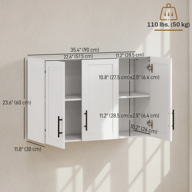 HOMCOM Modern Medicine Cabinet Wall Mounted, Bathroom Wall Cabinet with 3 Doors and Adjustable Shelves, White
