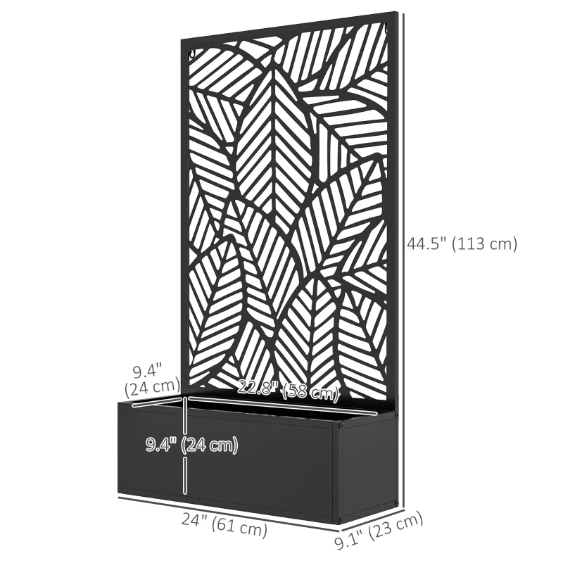 Outsunny Metal Outdoor Raised Garden Bed with Privacy Screen, Privacy Panel and Planter Box, Wall-Mounted or Freestanding, Black