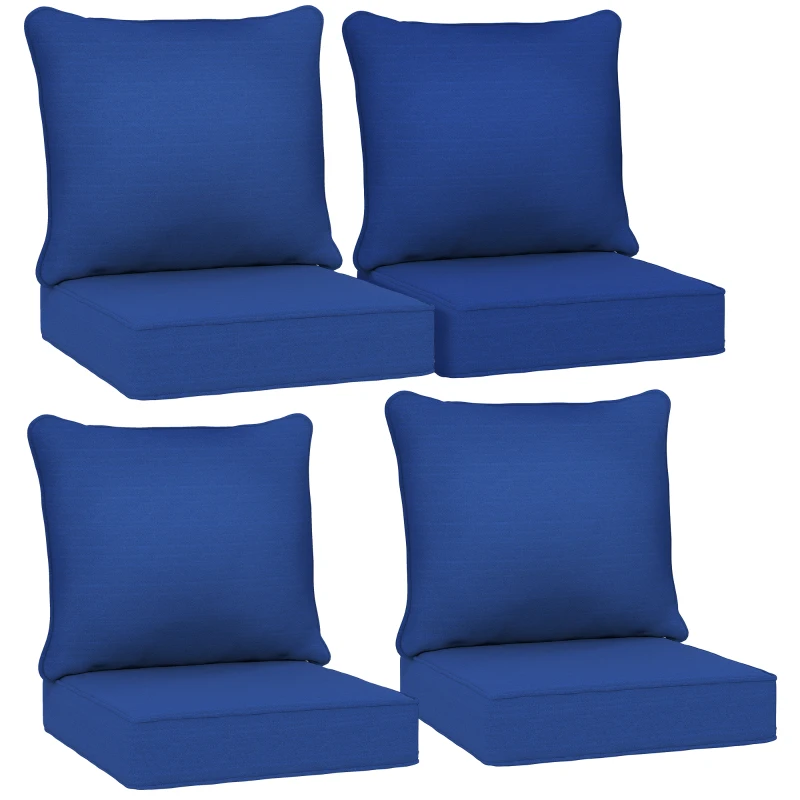 Outsunny Patio Chair Cushions Set of 4 with Seat & Backrest, Fade Resistant Seat Replacement Cushion Set, Navy Blue