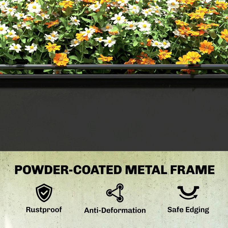 Outsunny Raised Garden Bed with Flip-Up Greenhouse Cover, Metal Elevated Garden Bed with Legs and Drainage Hole, Black