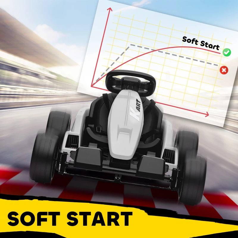Qaba 24V Electric Go Kart with Dual 150W Motors, Adjustable Seat & 11.2MPH High Speed, Slow Start, 5-Point Harness, White
