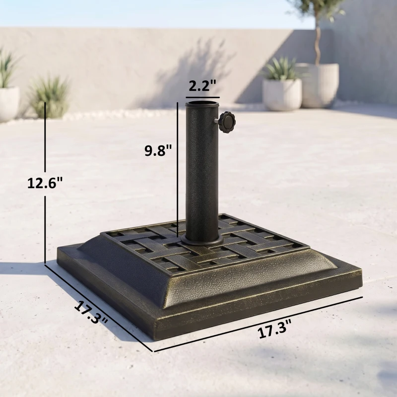 Outsunny 20 lbs Patio Market Umbrella Base Stand Resin Parasol Holder Square with Beautiful Decorative Pattern & Easy Setup, for Φ1.5", Φ1.89" Pole, for Beach, Lawn, Deck, Backyard, Garden, Bronze