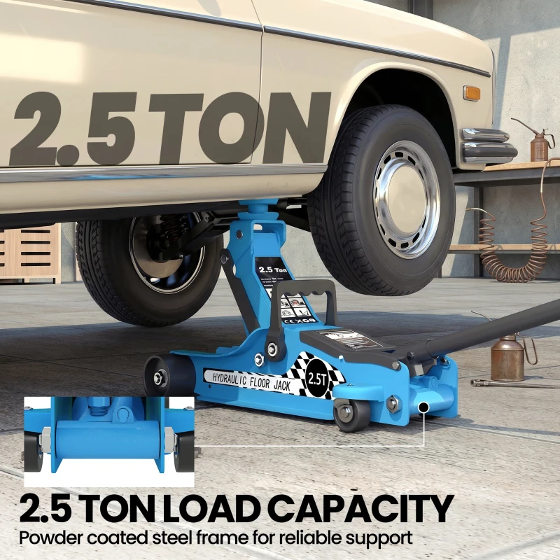 HOMCOM Low Profile Car Jack, Hydraulic Racing Floor Jack, 3.1"-14.1" Lifting Range, 2.5 Ton (5,000 lb) Capacity, Blue