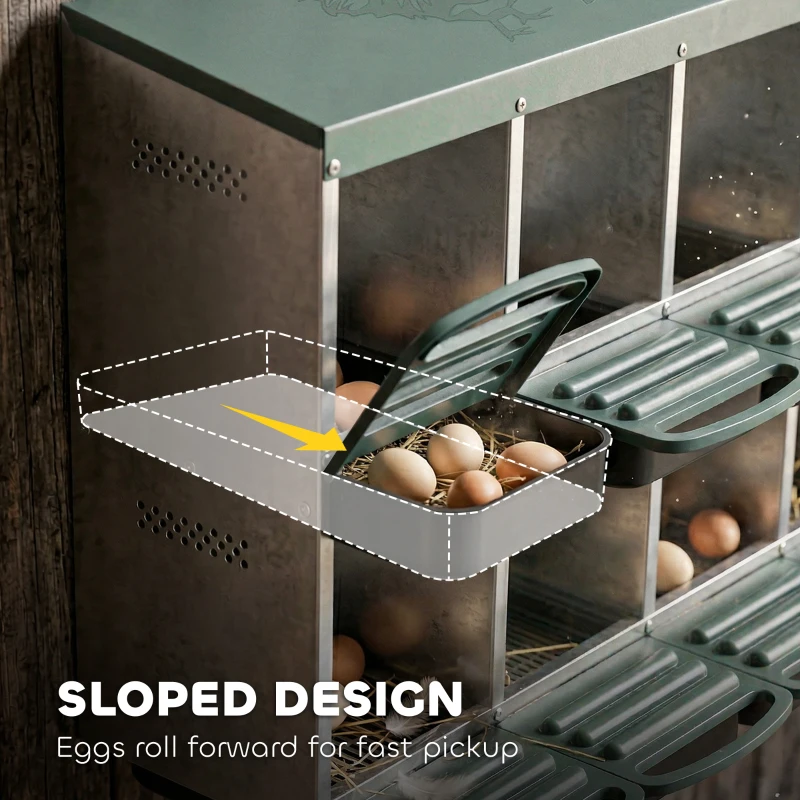 PawHut Chicken Nesting Boxes, 8 Compartment Metal Nesting Boxes for Chickens, Two-Tier Egg Laying Boxes with Vented Holes