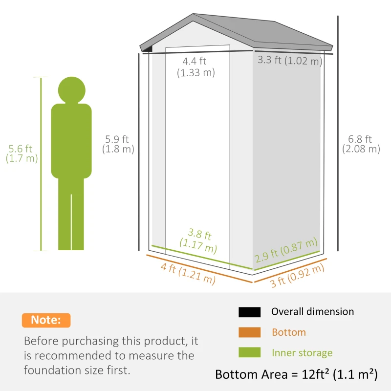 Outsunny 4.4' x 3.3' Plastic Garden Storage Shed with Latch Door, Vents, Sloped Roof, Grey
