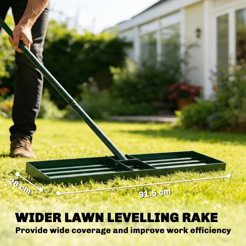 Outsunny Lawn Leveling Rake, 36" x 10" Heavy Duty Yard Leveling Rake with 66.5" Handle for Backyard, Golf Course