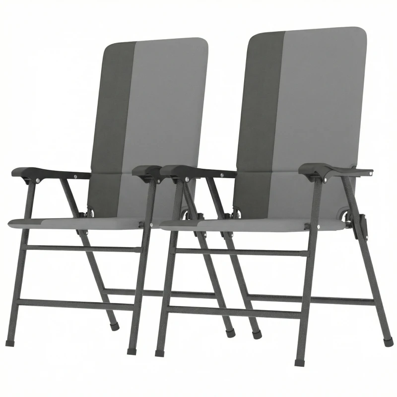 Outsunny Folding Patio Chairs Set of 2, Padded High Back Lawn Camping Chairs with Armrests, 600D Oxford Fabric, Light Gray