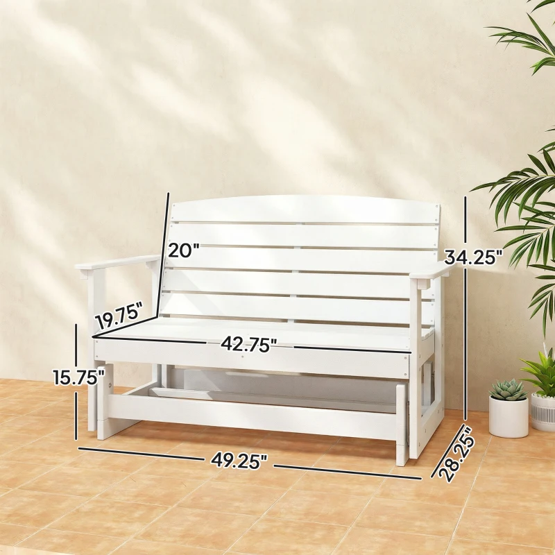 Outsunny Patio Glider Bench w/ HDPE Slatted Double Rocking Chair, White