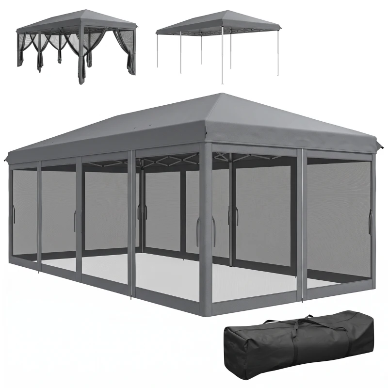 Outsunny 10' x 20' Pop Up Canopy Tent with Netting, Heavy Duty Instant Sun Shelter, Large Tents for Parties with Carry Bag for Outdoor, Garden, Patio, Gray