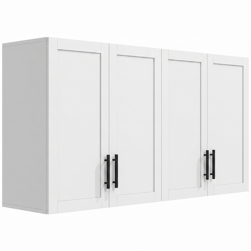 HOMCOM 2-Piece Simple Medicine Cabinet Wall Mounted, Bathroom Wall Cabinet with 2 Doors and Adjustable Shelf Storage, White