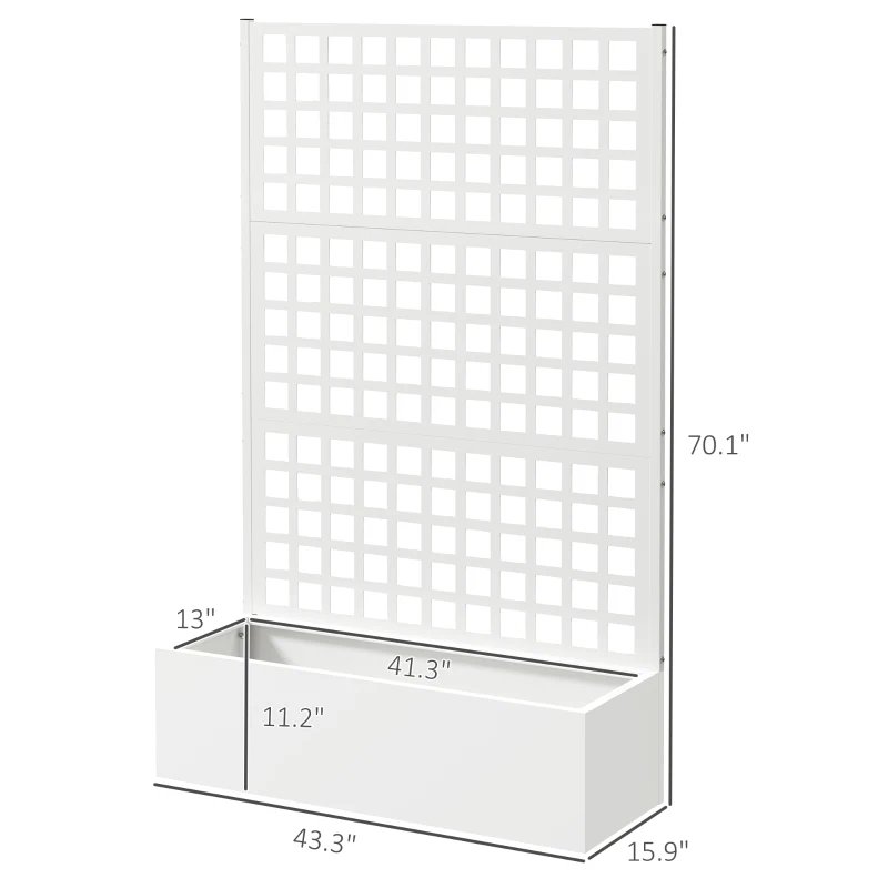 Outsunny Galvanized Raised Garden Bed Planter Box with Trellis for Climbing Plants, Vegetable, Vines, 43" x 16" x 70", White