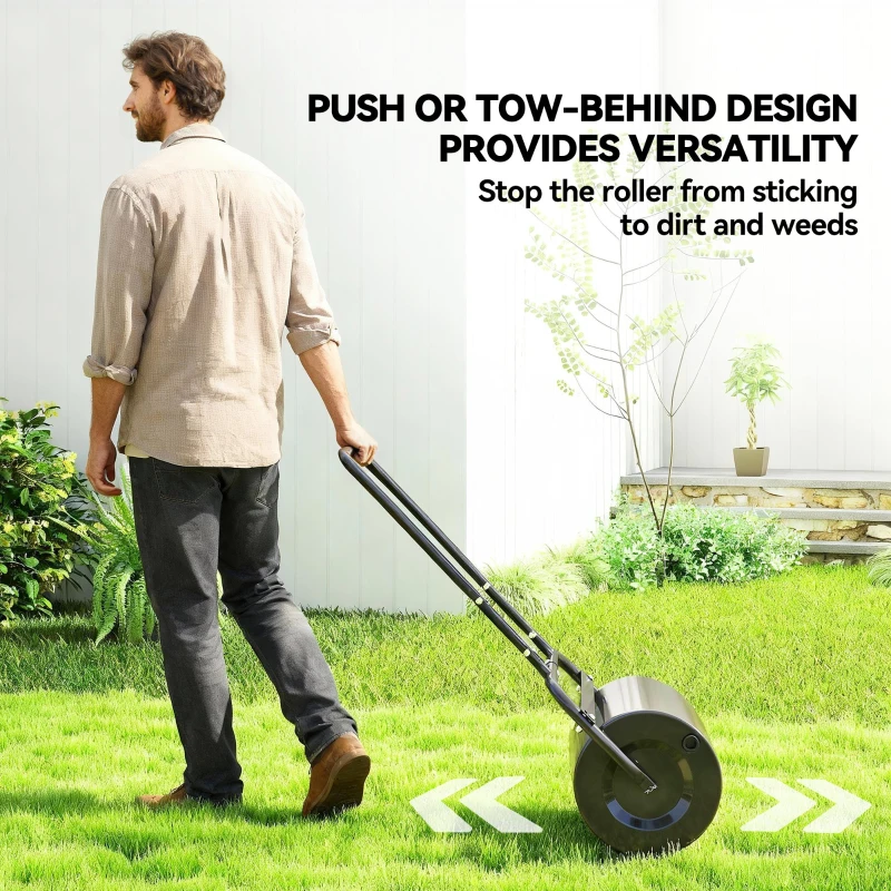 Outsunny 20-Inch Push/Tow Behind Lawn Roller Filled with 10 Gal Water or Sand for Flattening Sod in the Garden, Black