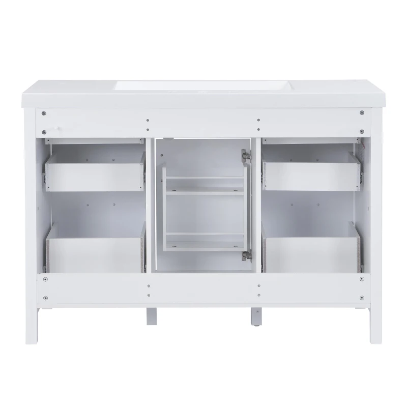 48" Bathroom Vanity with 2" Integrated Resin Sink, Multi- Drawer Vanity Cabinet with Removable Dividers and Door Racks, 47'' L x 19.5'' W x 33.5'' H, White