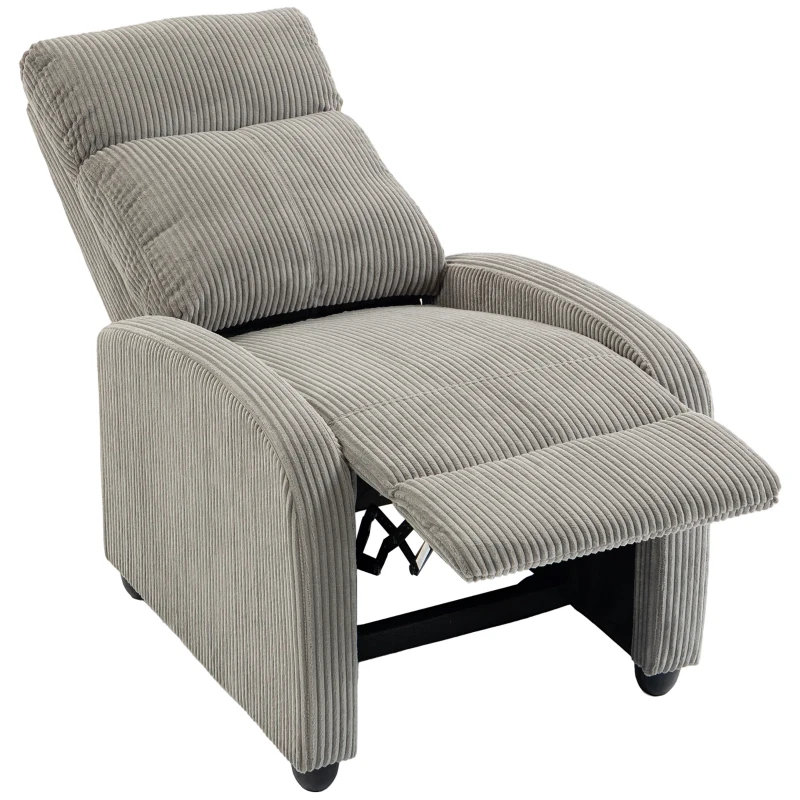 HOMCOM Corduroy Home Theater Seating, Push Back Recliner Chair with Padded Seat for Living Room, Grey