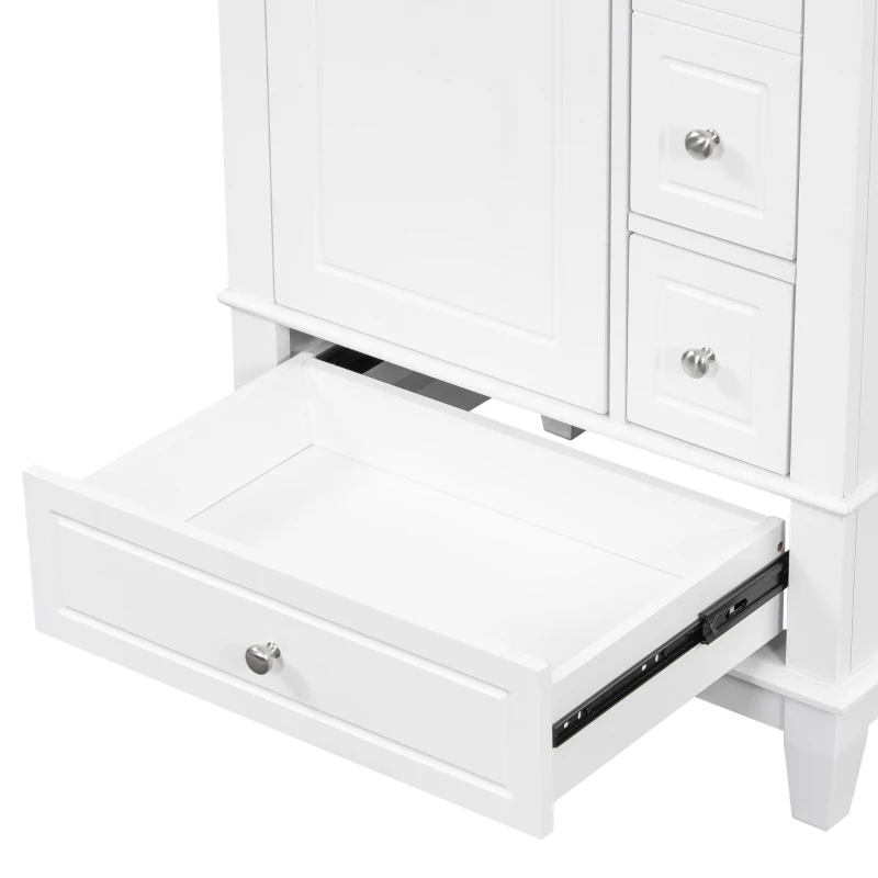 Spacious Bathroom Vanity with 3 Drawers and One-Door Cabinet, Freestanding Cabinet for Small Bathrooms, 24" L x 18.5" W x 34" H, White
