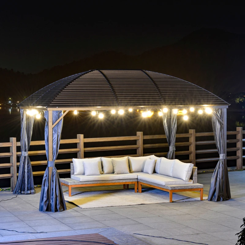 Outsunny 10' x 13' Hardtop Gazebo with Curtains, Netting, Pavilion with Steel Roof Ceiling Hook for Garden Patio, Gray