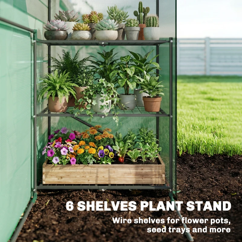 Outsunny Greenhouse for Outdoors, Portable Greenhouse with 6 Shelves, UV-Resistant PE Cover, Roll-Up Door, Green