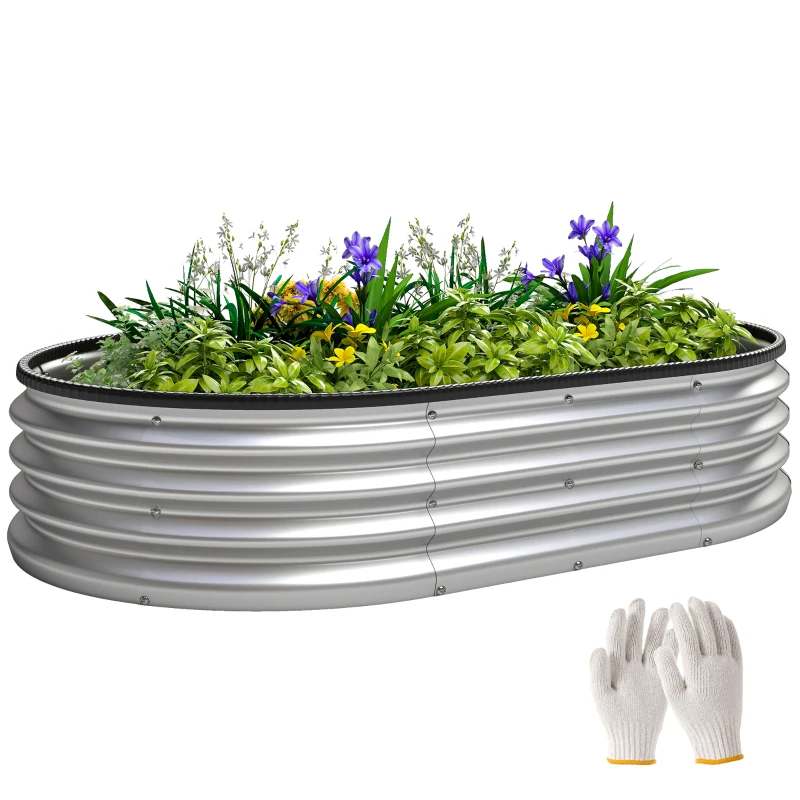 Outsunny 4.9' x 3' x 1' Large Outdoor Planter Box, Galvanized Raised Garden Bed with Metal Plant Stake,  Silver