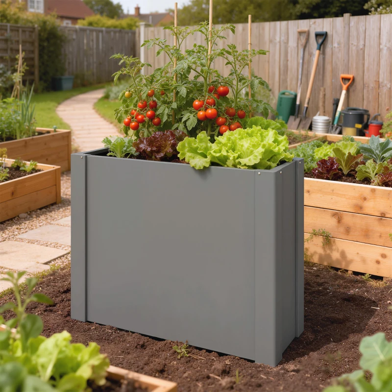 Outsunny Raised Garden Bed Galvanized Planter Box Outdoor with Gloves for Gardening Vegetables, Flower, Herb, 2.6 x 1 x 2 ft, Gray